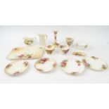 Selection of Royal Worcester blush ivory hand painted Rose pattern teawares, sugar bowl,