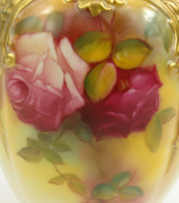 N. Hunt Royal Worcester porcelain vase hand painted with flowers, 14cm high : For Condition - Image 2 of 8