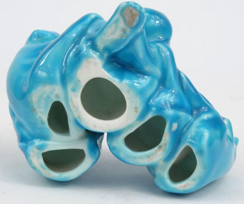 Good quality porcelain model of a group of monkeys in a turquoise glaze with red beaded glass - Image 8 of 9