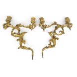 Two Victorian carved gilt wood scrolled candle sconces, 40cm high : For Condition reports please