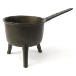 Antique bronze skillet the handle inscribed S.P. Warner, 45.5cm long : For Condition reports