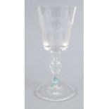 Antique wine glass etched with fighting birds, 18cm high : For Condition reports please visit www.