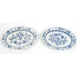 Two large Meissen hand painted floral patterned platters, blue underglaze cross swords mark to