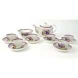 Victorian Sunderland lustre part teaset decorated with oriental Chinese designs, the teapot 17cm