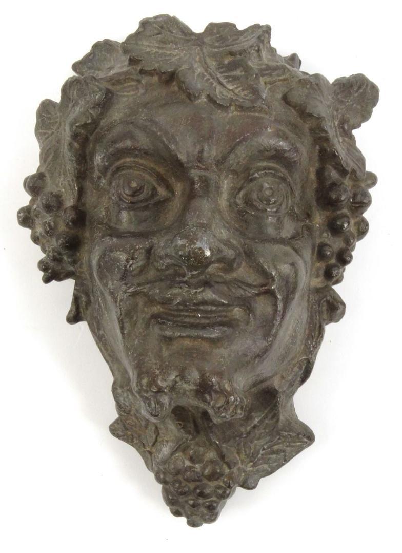 Antique lead Bacchus wall mask, 20cm long : For Condition reports please visit www.