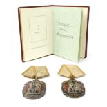 Two military interest Russian badges, together with small Russian book, numbered 1510375 and
