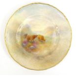 H. Stinton Royal Worcester porcelain plate hand painted with Highland cattle, 28cm diameter : For