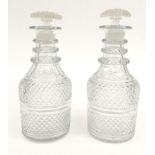 Pair of Victorian hobnail cut cut glass decanters, 26cm high : For Condition reports please visit