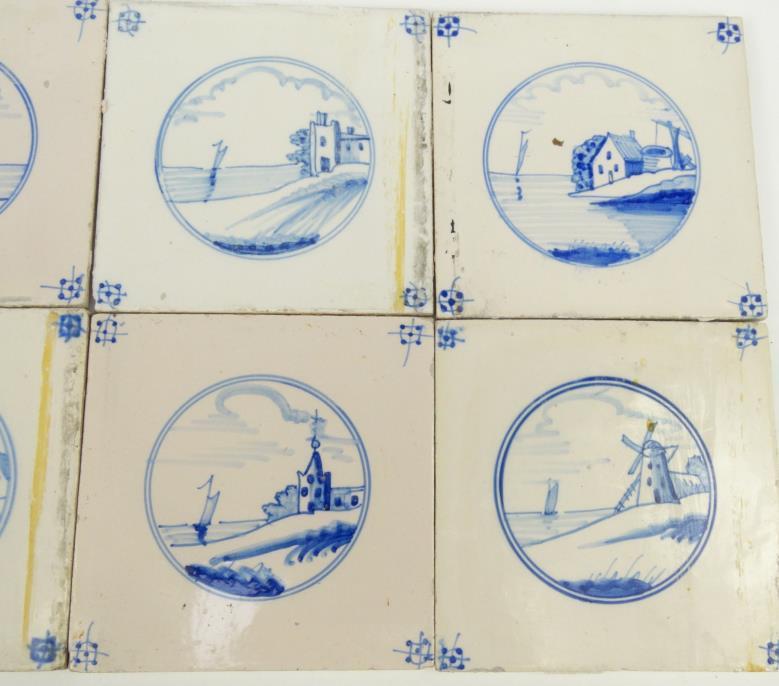 Eight blue and white Dutch Delft tiles hand painted with various scenes, 13cm square : For Condition - Image 3 of 5