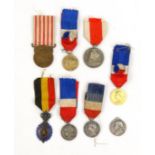 Military interest selection of French medallions including an enamel example : For Condition reports