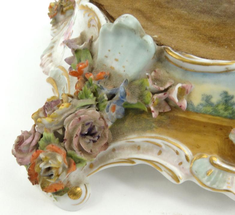 Hand painted floral encrusted stand decorated with ladies, marks to base including impressed - Image 4 of 11