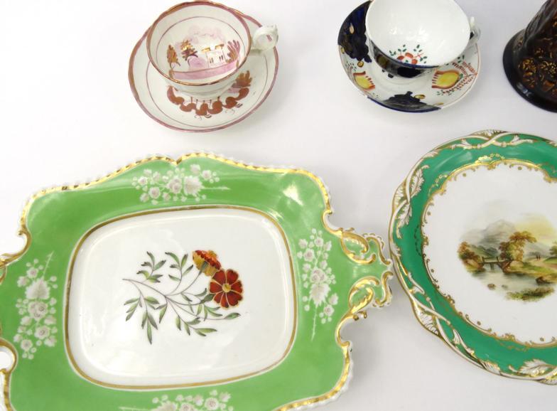 Assorted Victorian china, including Worcester plate, Davenport plate, lustre cups and saucers, - Image 3 of 6