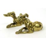 Pair of brass whippet paperweights, each 13cm long : For Condition Reports please visit www.