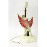 Art deco Goldschneider pottery table lamp of a young girl in a flowing dress, signed Lorenzl to