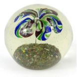 Glass paperweight with flower design cane, 8cm high : For Condition Reports please visit www.