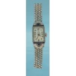 Lady's 18K white gold sapphire and diamond cocktail watch with pearl strap : For Condition Reports