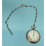 Goldberg & Sons silver gentleman's open faced pocket watch with a white metal watch chain,