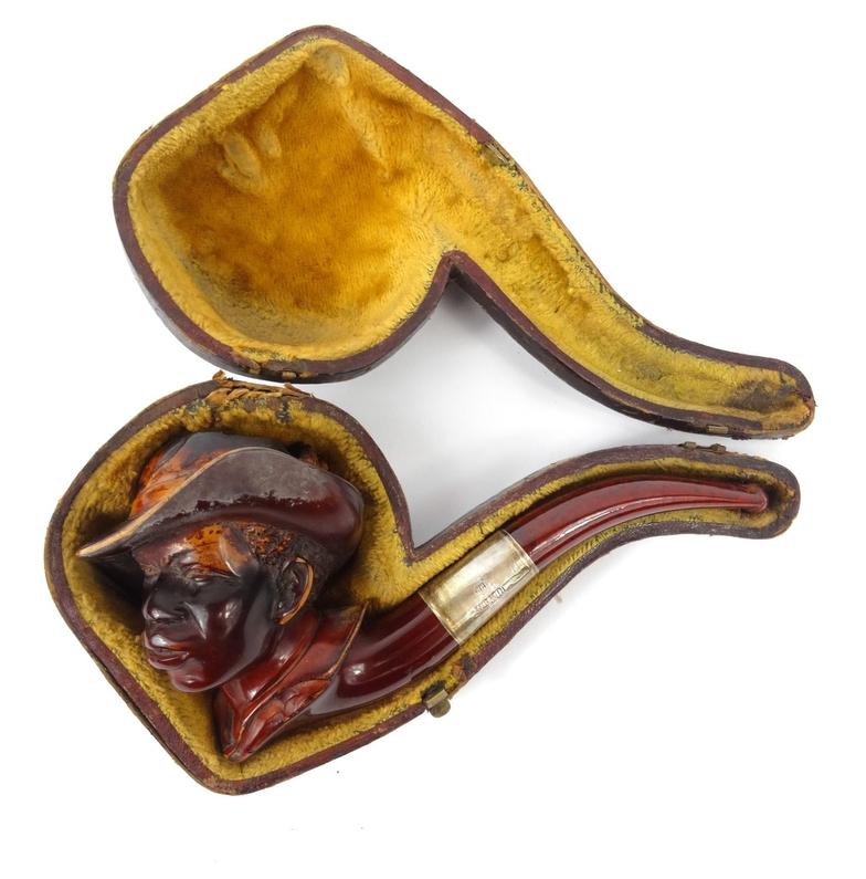 Cased meerschaum pipe of an African male with silver collar, 15cm long : For Condition Reports - Image 7 of 7