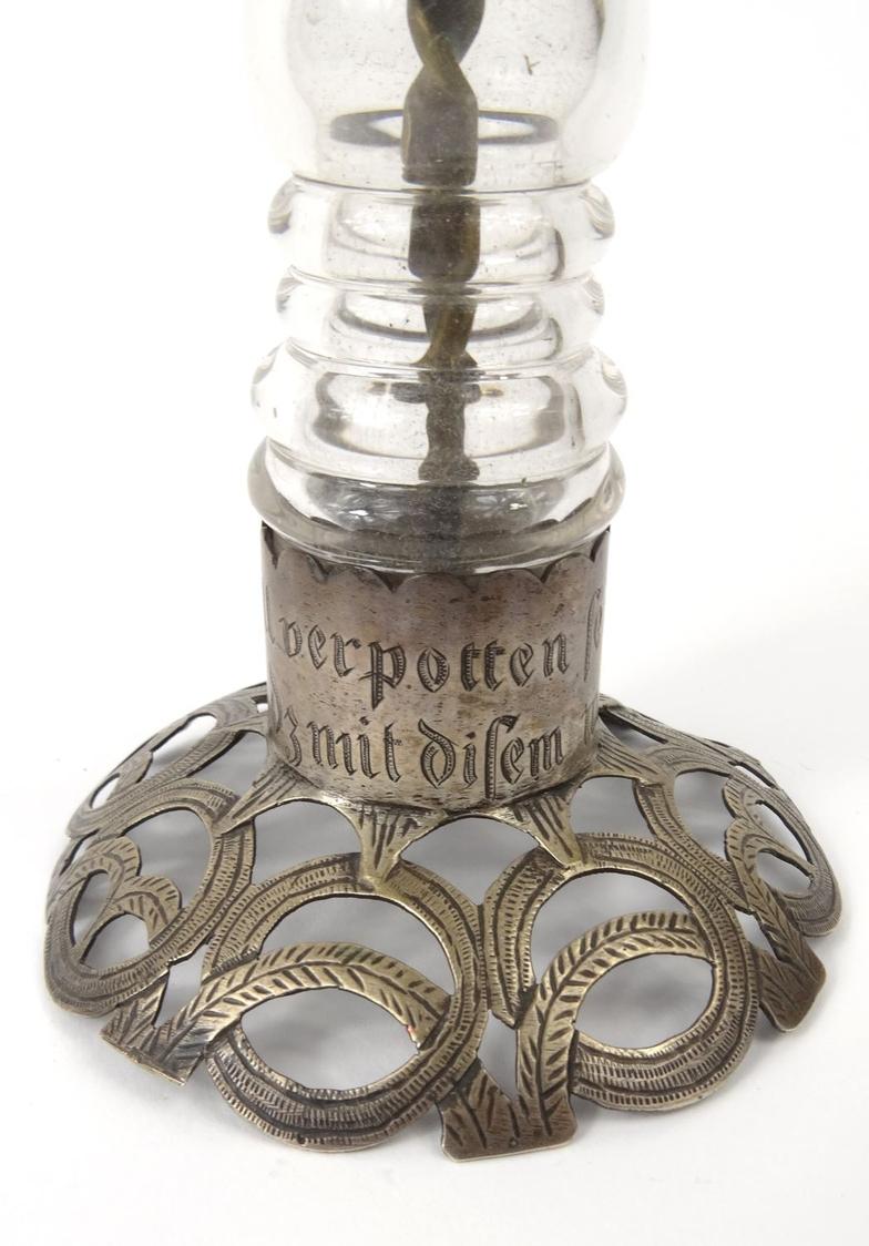Religious interest unmarked silver Holy water sprinkler, inscribed to the base, 22cm high : For - Image 3 of 7