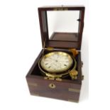Victorian marine chronometer Rich Hornby Liverpool No. 830, housed in a mahogany box with brass
