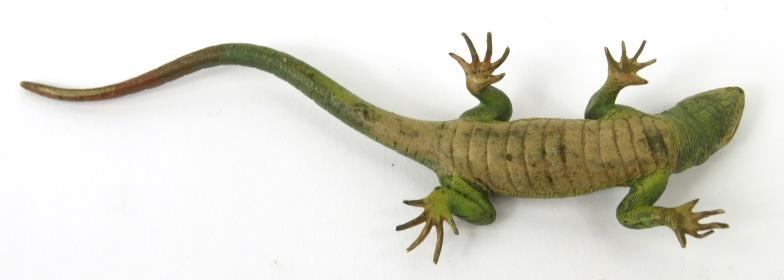 Cold painted bronze lizard, 13cm long : For Condition Reports please visit www.eastbourneauction. - Image 4 of 5