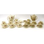 Two Susie Cooper coffee sets one with leaf pattern decoration the larger pot 18.5cm high : For