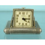 Tavannes Watch Co Swiss silver travel clock, Numbered 13237, 5cm long : For Condition Reports please