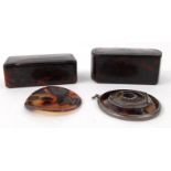 Two Victorian papier maché tortoiseshell effect boxes with metal inlay and a silver and