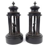 Pair of Italianate classical bronze marble column mantel ornaments, 27.5cm high : For Condition