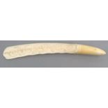 Inuit ivory letter opener carved with scrolled initials 'MP', 30cm long : For Condition Reports