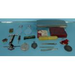 Bag of objects including enamelled Chessington Zoo brooch, silver jewels, Art Deco clip, etc : For