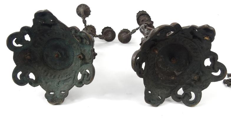 Pair of Victorian bronze cherub candelabra with putti supports, 45cm high : For Condition Reports - Image 8 of 8