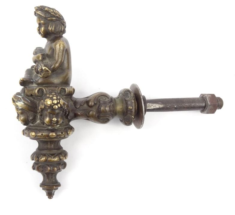 Victorian bronze handle depicting a garlanded cherub, 12cm high : For Condition Reports please visit - Image 5 of 8