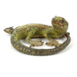 Cold painted bronze model of a lizard, 6cm high : For Condition Reports please visit www.