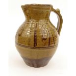 Mark Hewitt Wenford bridge studio pottery jug with incised decoration, 22cms high : For Condition