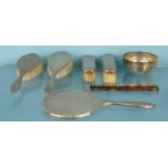 Silver six piece dressing table set, hallmarked Birmingham 1924-25, together with a silver