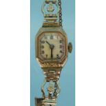 Lady's 9ct gold wristwatch with mother of pearl face : For Condition Reports please visit www.