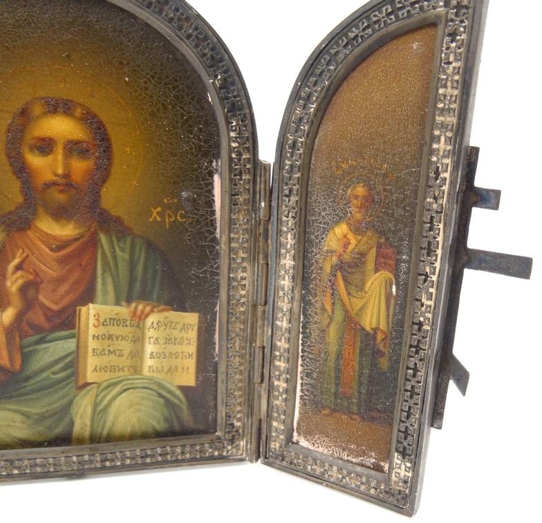 Russian silver framed hand painted icon, Russian script to back, dated 1915, given by Roderick to - Image 5 of 8