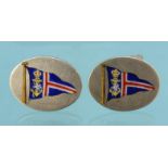 Pair of silver enamel flag cuff links, approximately 2cm long, approximate weight 7.2g : For