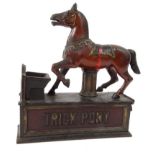 Cast iron Trick pony money box, patent June 2nd and July 7th 1885, 20cm high : For Condition Reports