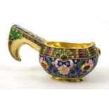 Russian silver gilt enamel wine taster, 10cm wide : For Condition Reports please visit www.