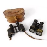 Pair of cased military interest binoculars with crow's foot marks, numbered 9829, together with