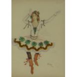 After Bakst - Decorative pencil and watercolour portrait of a dancing ballerina, mounted and framed,