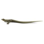 Novelty silverplated and horn lizard letter opener, 26cm in length : For Condition Reports please