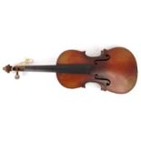 Old wooden violin with paper label for Sebastien Kloz , the back 37cm long : For Condition Reports