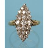 Unmarked gold diamond cluster ring, size N, approximate weight 3.5g : For Condition Reports please