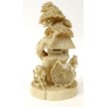 Oriental Japanese carved ivory study of fishermen, 12cm high : For Condition Reports please visit