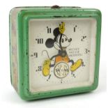 Ingersoll Mickey Mouse tinplate alarm clock, 10cm square : For Condition Reports please visit www.