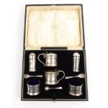 Cased silver six piece cruet, D & F Birmingham 1927-29 : For Condition Reports please visit www.