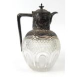 Good quality cut glass silver claret jug, HA Sheffield 1896-97, 22cm high : For Condition Reports